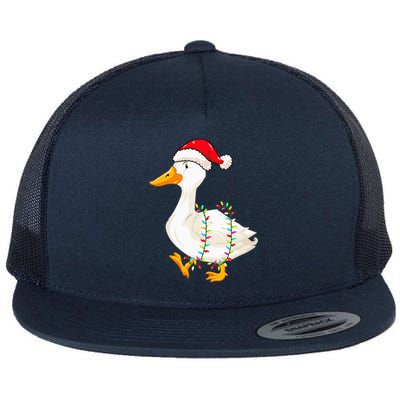 Christmas Lights Duck Wearing Xmas Hat Duck Swan Lover Flat Bill Trucker Hat