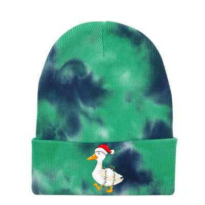 Christmas Lights Duck Wearing Xmas Hat Duck Swan Lover Tie Dye 12in Knit Beanie