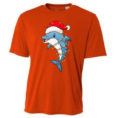 Christmas Lights Dolphin Wearing Xmas Hat Dolphin Lover Cooling Performance Crew T-Shirt