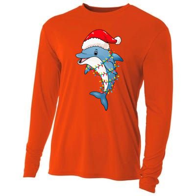 Christmas Lights Dolphin Wearing Xmas Hat Dolphin Lover Cooling Performance Long Sleeve Crew