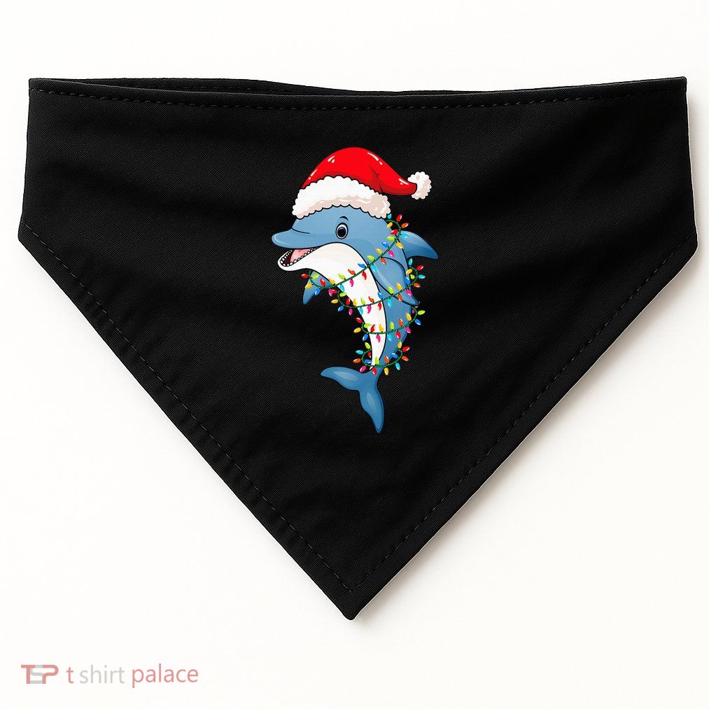 Christmas Lights Dolphin Wearing Xmas Hat Dolphin Lover USA-Made Doggie Bandana