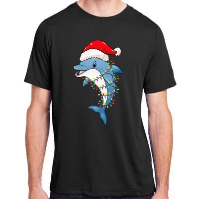 Christmas Lights Dolphin Wearing Xmas Hat Dolphin Lover Adult ChromaSoft Performance T-Shirt