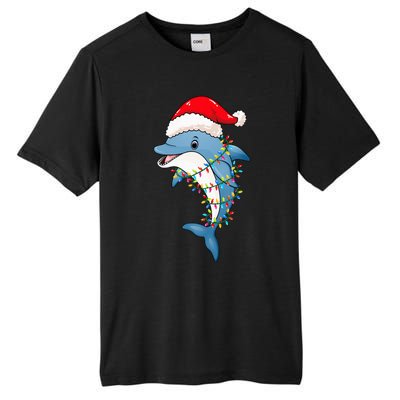 Christmas Lights Dolphin Wearing Xmas Hat Dolphin Lover Tall Fusion ChromaSoft Performance T-Shirt