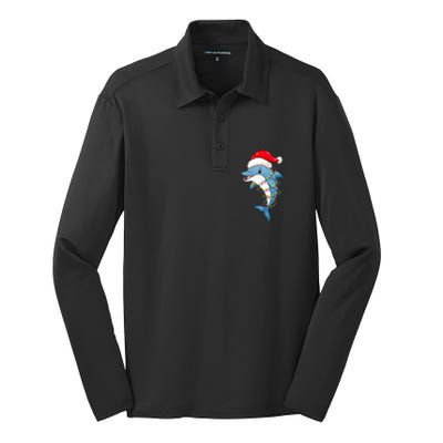 Christmas Lights Dolphin Wearing Xmas Hat Dolphin Lover Silk Touch Performance Long Sleeve Polo