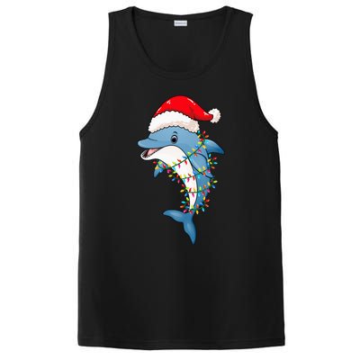 Christmas Lights Dolphin Wearing Xmas Hat Dolphin Lover PosiCharge Competitor Tank