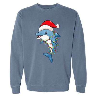 Christmas Lights Dolphin Wearing Xmas Hat Dolphin Lover Garment-Dyed Sweatshirt