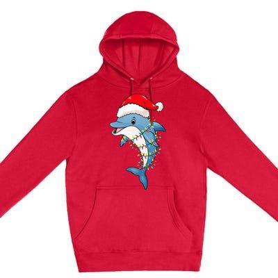 Christmas Lights Dolphin Wearing Xmas Hat Dolphin Lover Premium Pullover Hoodie