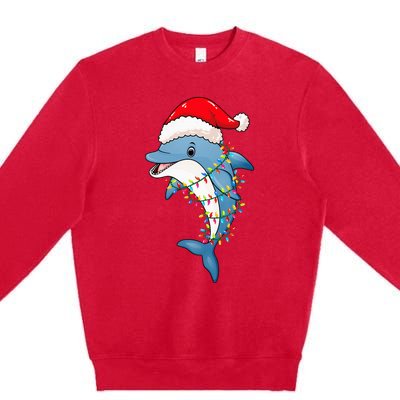 Christmas Lights Dolphin Wearing Xmas Hat Dolphin Lover Premium Crewneck Sweatshirt