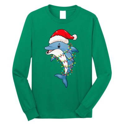 Christmas Lights Dolphin Wearing Xmas Hat Dolphin Lover Long Sleeve Shirt