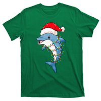 Christmas Lights Dolphin Wearing Xmas Hat Dolphin Lover T-Shirt