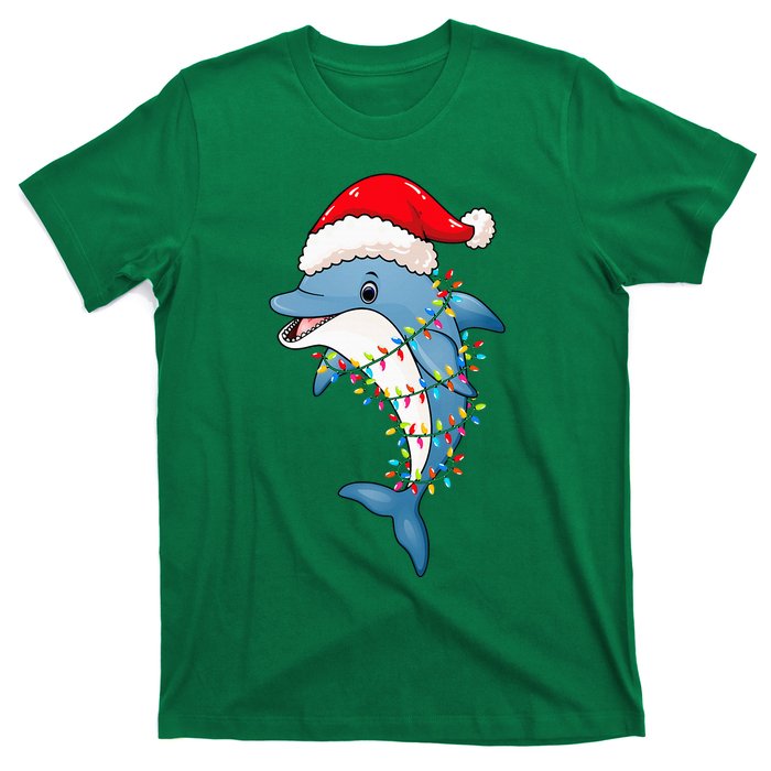 Christmas Lights Dolphin Wearing Xmas Hat Dolphin Lover T-Shirt