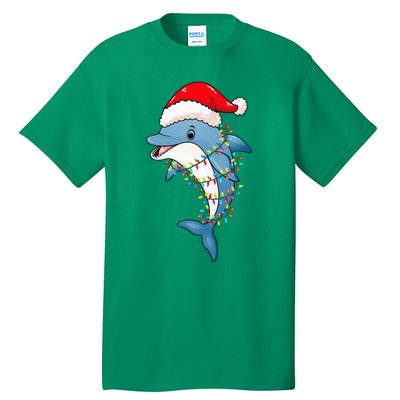 Christmas Lights Dolphin Wearing Xmas Hat Dolphin Lover Tall T-Shirt