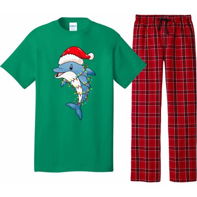 Christmas Lights Dolphin Wearing Xmas Hat Dolphin Lover Pajama Set