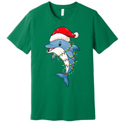 Christmas Lights Dolphin Wearing Xmas Hat Dolphin Lover Premium T-Shirt