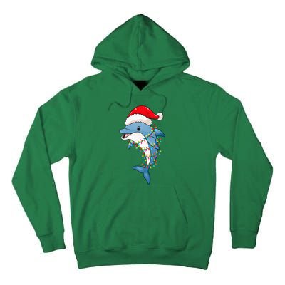 Christmas Lights Dolphin Wearing Xmas Hat Dolphin Lover Tall Hoodie