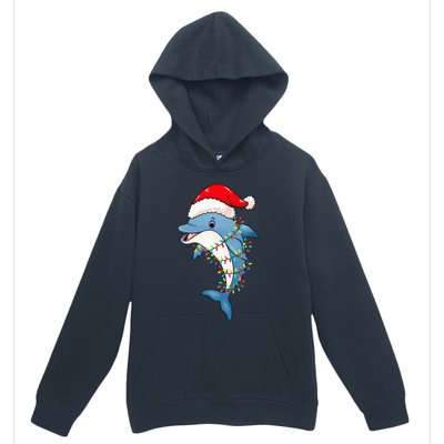 Christmas Lights Dolphin Wearing Xmas Hat Dolphin Lover Urban Pullover Hoodie