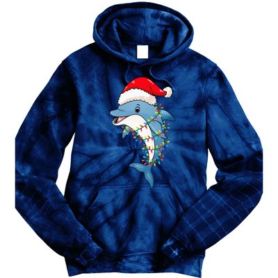 Christmas Lights Dolphin Wearing Xmas Hat Dolphin Lover Tie Dye Hoodie