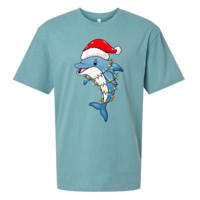 Christmas Lights Dolphin Wearing Xmas Hat Dolphin Lover Sueded Cloud Jersey T-Shirt