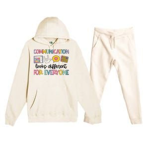 Communication Looks Different For Everyone Speech Therapy Premium Hooded Sweatsuit Set