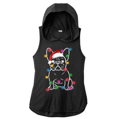 Christmas Lights Dog French Bulldog Ladies PosiCharge Tri-Blend Wicking Draft Hoodie Tank