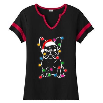 Christmas Lights Dog French Bulldog Ladies Halftime Notch Neck Tee