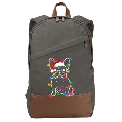 Christmas Lights Dog French Bulldog Cotton Canvas Backpack