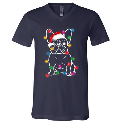 Christmas Lights Dog French Bulldog V-Neck T-Shirt