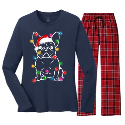 Christmas Lights Dog French Bulldog Women's Long Sleeve Flannel Pajama Set 