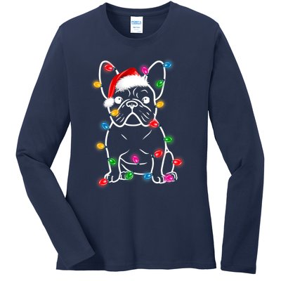 Christmas Lights Dog French Bulldog Ladies Long Sleeve Shirt