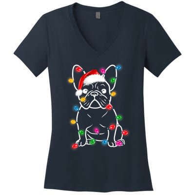 Christmas Lights Dog French Bulldog Women's V-Neck T-Shirt