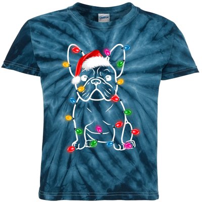 Christmas Lights Dog French Bulldog Kids Tie-Dye T-Shirt