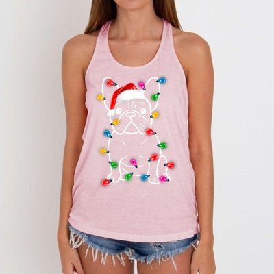 Christmas Lights Dog French Bulldog Women's Knotted Racerback Tank