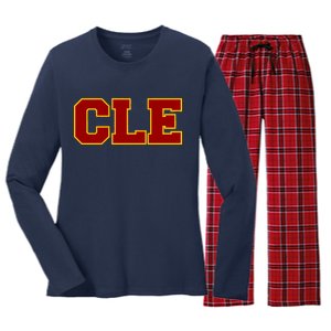 Cle Cleveland Logo Women's Long Sleeve Flannel Pajama Set 