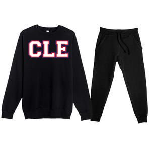 CLE Cleveland, Ohio College Letters Baseball Colors Premium Crewneck Sweatsuit Set