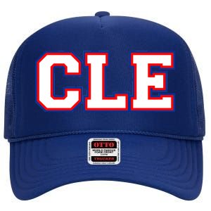 CLE Cleveland, Ohio College Letters Baseball Colors High Crown Mesh Back Trucker Hat