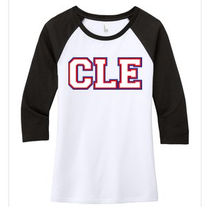 CLE Cleveland, Ohio College Letters Baseball Colors Women's Tri-Blend 3/4-Sleeve Raglan Shirt