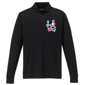 Cute Love Easter Gnome Egg Hunting Bunny Easter Performance Long Sleeve Polo