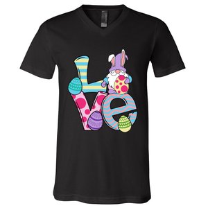 Cute Love Easter Gnome Egg Hunting Bunny Easter V-Neck T-Shirt