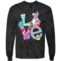 Cute Love Easter Gnome Egg Hunting Bunny Easter Tie-Dye Long Sleeve Shirt