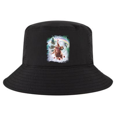 Christmas Laser Eyes Space Cat Riding Sloth Lama Xmas Gift Cool Comfort Performance Bucket Hat