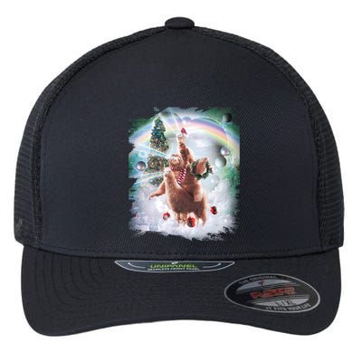 Christmas Laser Eyes Space Cat Riding Sloth Lama Xmas Gift Flexfit Unipanel Trucker Cap