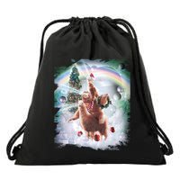 Christmas Laser Eyes Space Cat Riding Sloth Lama Xmas Gift Drawstring Bag
