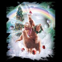 Christmas Laser Eyes Space Cat Riding Sloth Lama Xmas Gift Drawstring Bag