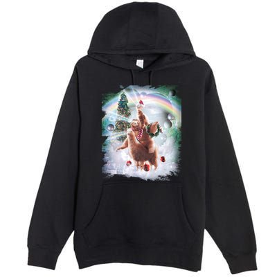 Christmas Laser Eyes Space Cat Riding Sloth Lama Xmas Gift Premium Pullover Hoodie