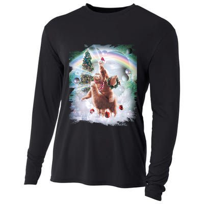 Christmas Laser Eyes Space Cat Riding Sloth Lama Xmas Gift Cooling Performance Long Sleeve Crew