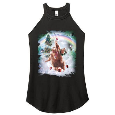 Christmas Laser Eyes Space Cat Riding Sloth Lama Xmas Gift Women's Perfect Tri Rocker Tank
