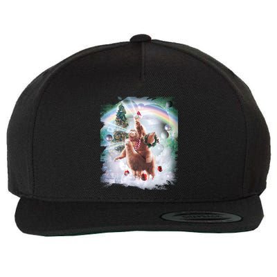 Christmas Laser Eyes Space Cat Riding Sloth Lama Xmas Gift Wool Snapback Cap