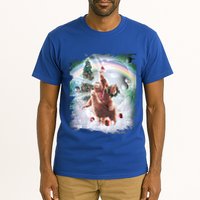 Christmas Laser Eyes Space Cat Riding Sloth Lama Xmas Gift Tall T-Shirt