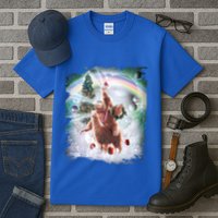 Christmas Laser Eyes Space Cat Riding Sloth Lama Xmas Gift Tall T-Shirt