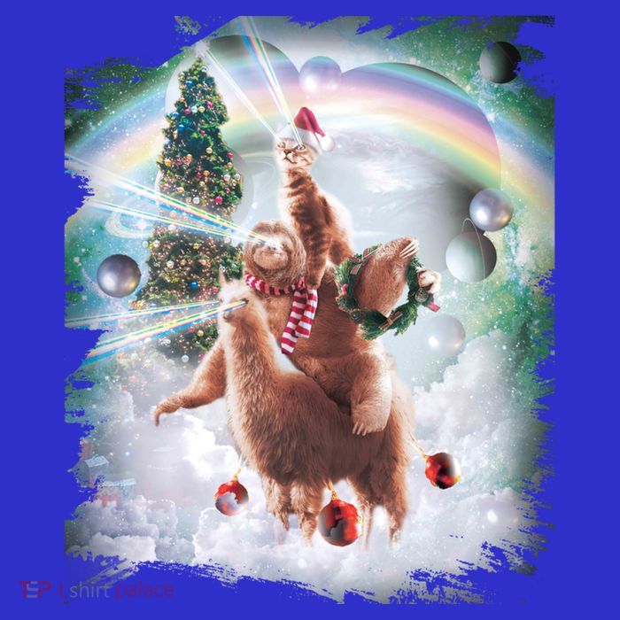 Christmas Laser Eyes Space Cat Riding Sloth Lama Xmas Gift Tall T-Shirt